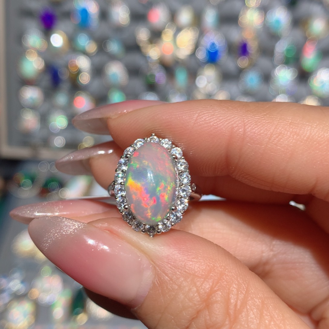 欧泊福利戒指银S925镶嵌