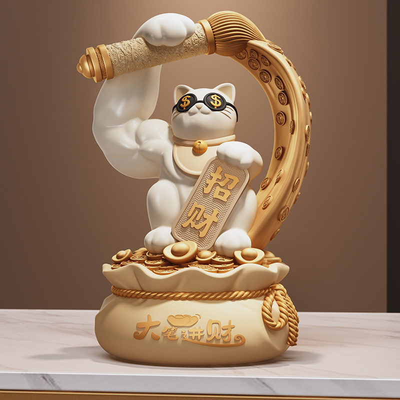 创意轻奢招财猫摆件桌面款公司店铺前台原创工艺品新店开业送大气