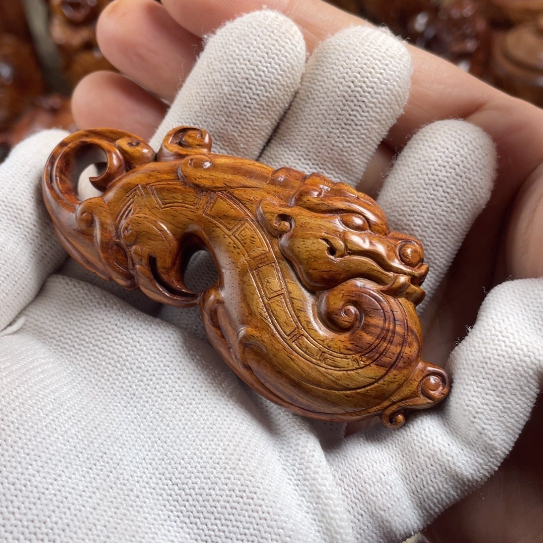 木***明黄花梨/降香黄檀龙凤把件