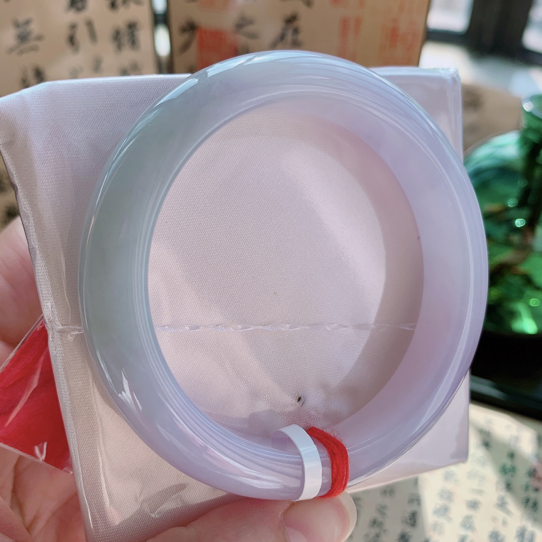 天然缅甸A货翡翠53-54圈口糯冰春带彩水润细腻正圈手镯0232