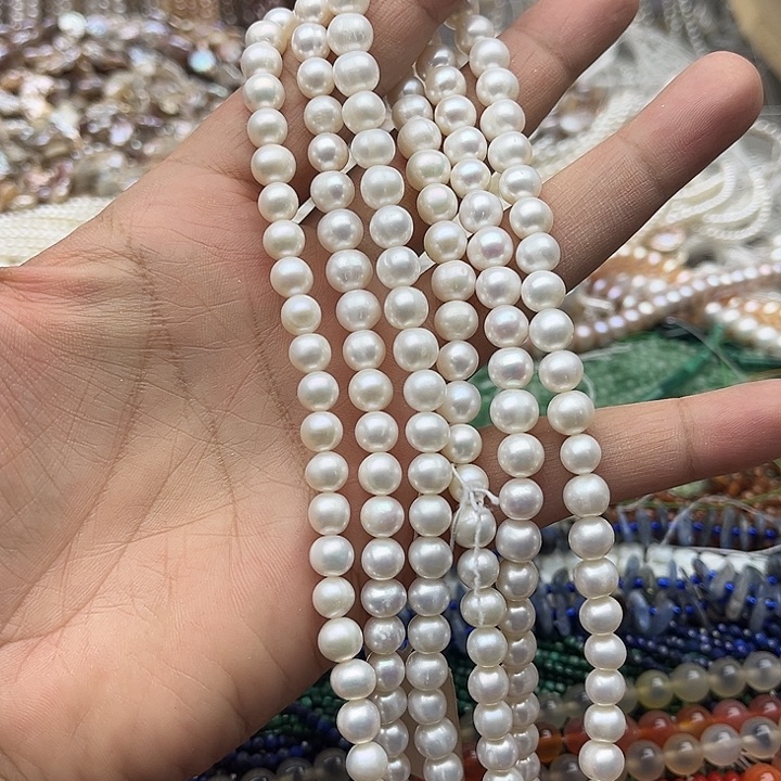 玛瑙/玉髓未镶嵌珠宝半成品半条7mm左右极光珍珠（拍2发1）