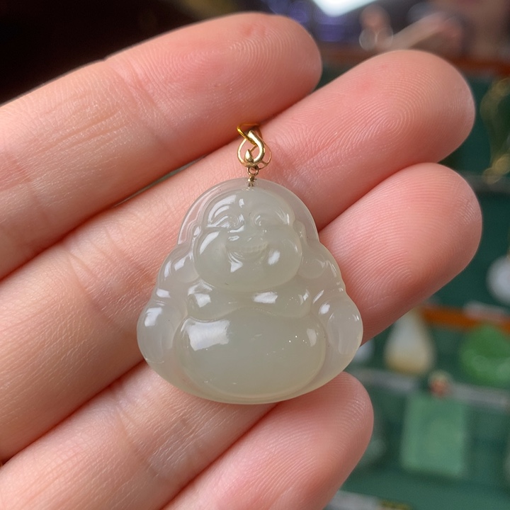 和田玉（青玉）18K金镶嵌颈饰