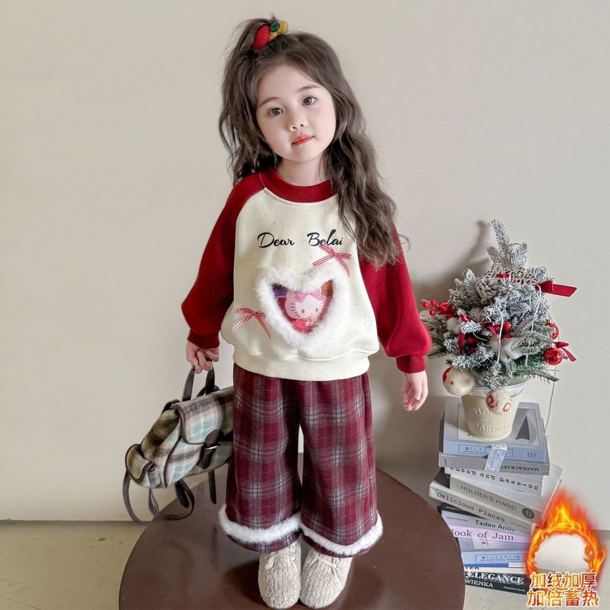 女童秋冬新款加绒套装儿童洋气韩版爱心冬季卫衣女宝宝两件套