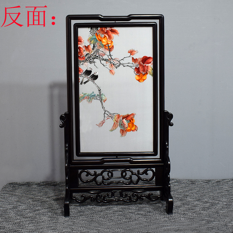 顾氏手工精品苏绣双面绣 柿子花鸟事事如意吉祥喜庆乔迁礼品摆件