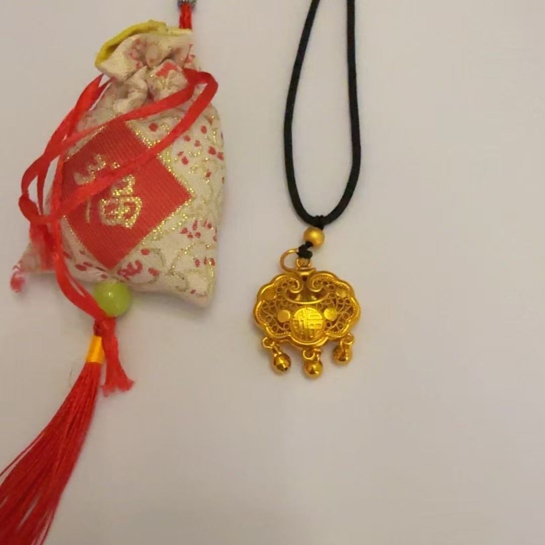 铜合金吊坠 铜合金吊坠饰品挂坠平安百福铃铛锁+绳