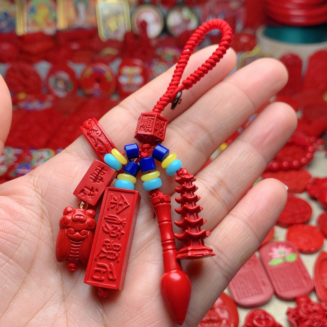 天然辰砂工艺品朱砂钥匙扣