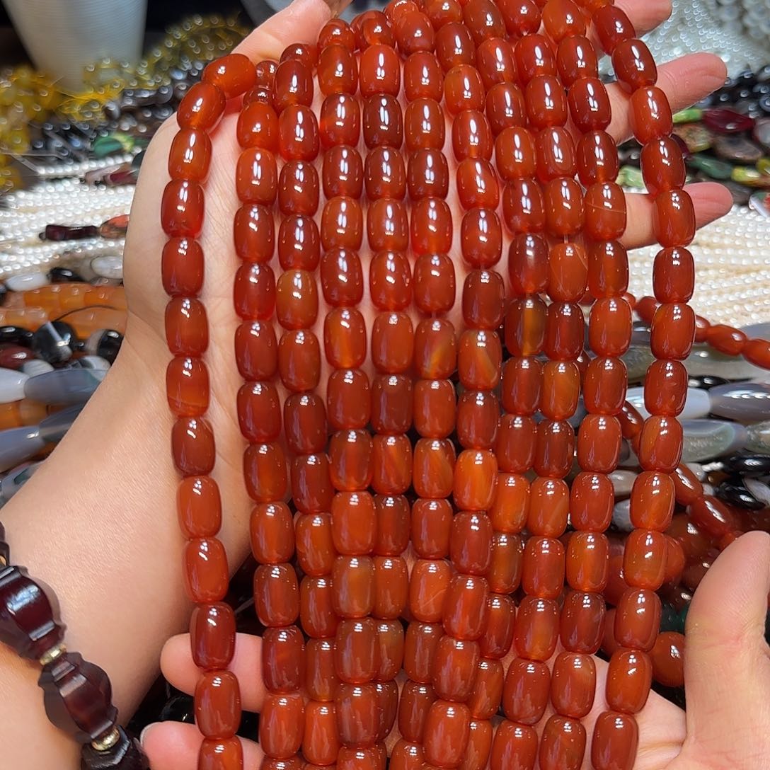 玛瑙/玉髓合金珠宝半成品10✖️14mm红玛瑙桶珠一条
