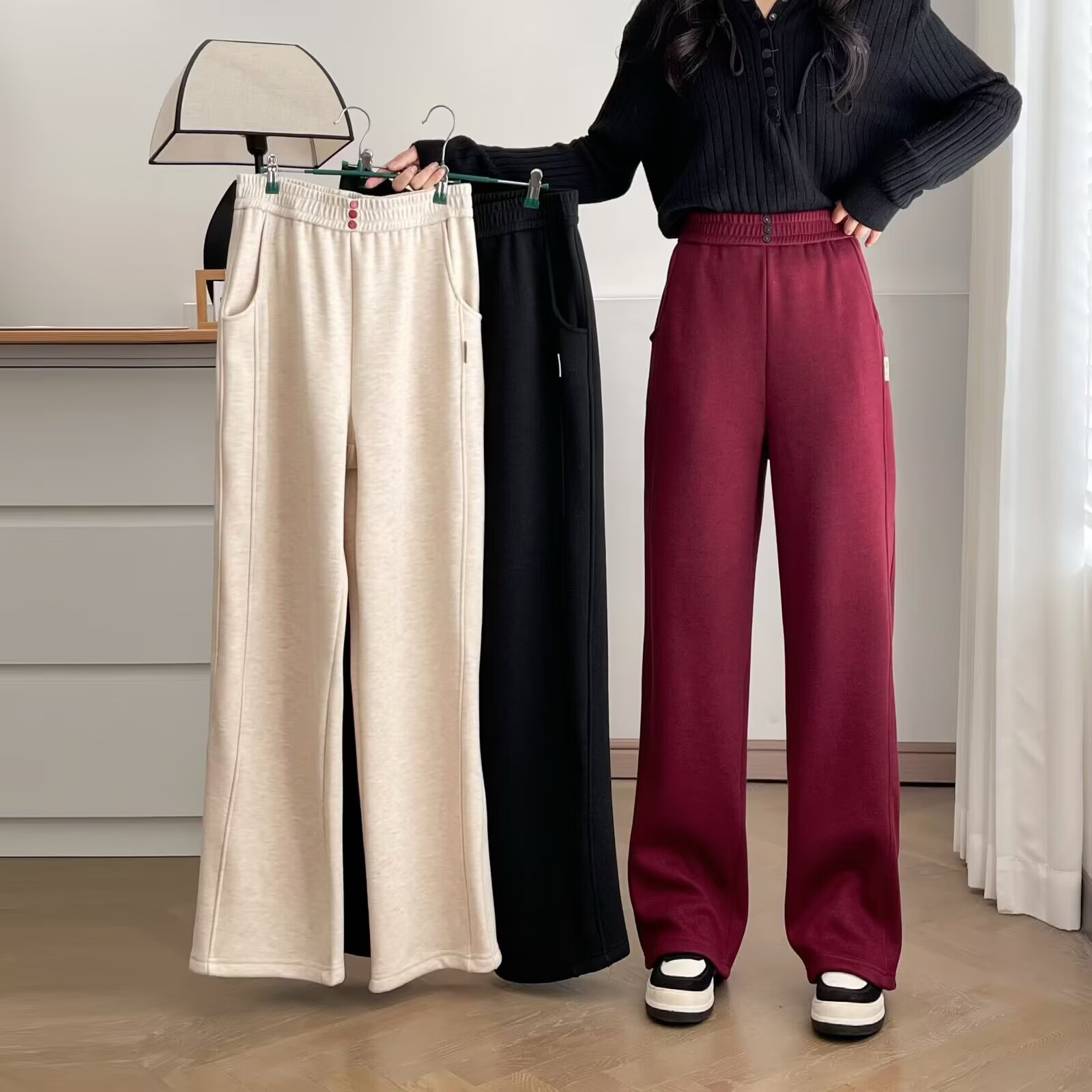 卡洛町大码女装120-200斤冬季新款加绒高腰显瘦百搭休闲阔腿裤021