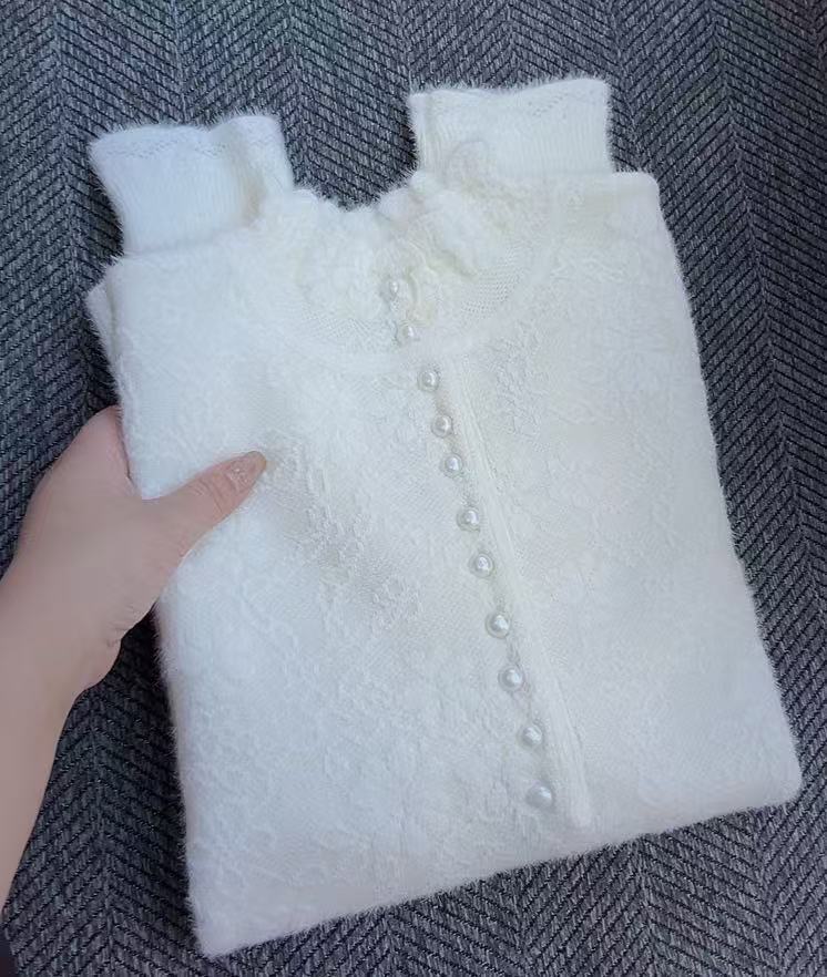  【不起球】2025新款蕾丝花边时尚亲肤气质半高领针织上衣07