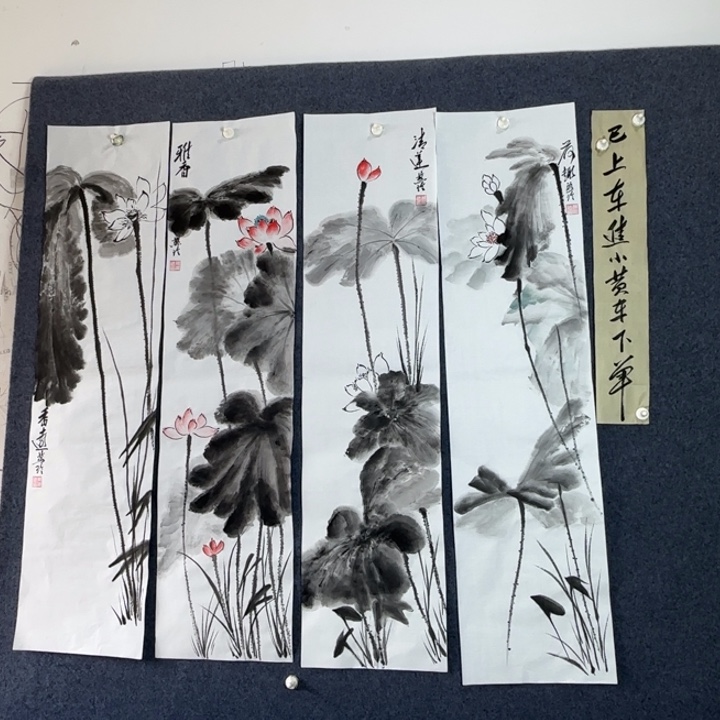 国画手绘国风荷花总长138*138