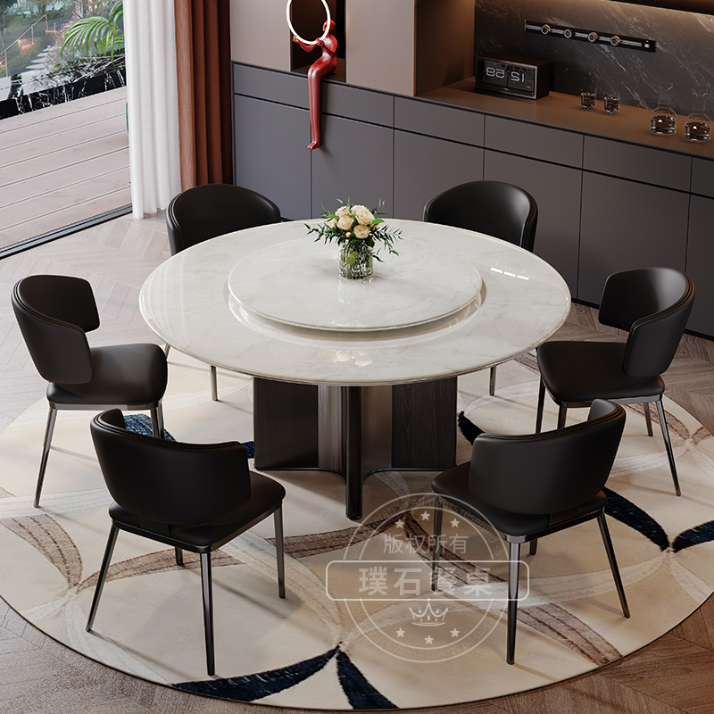 意大利进口卡里冰玉天然大理石餐桌圆形轻奢高级感设计师奢石饭桌
