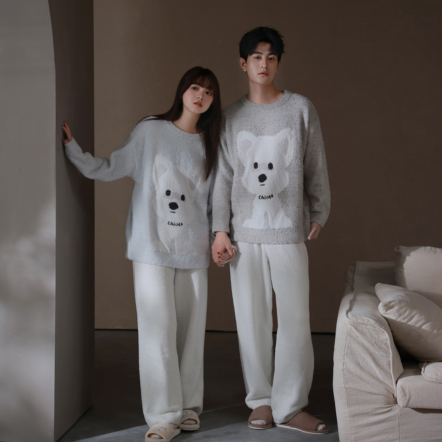 思莉太太情侣睡衣女秋冬款2025新款半边绒加厚加绒男士冬天家居服