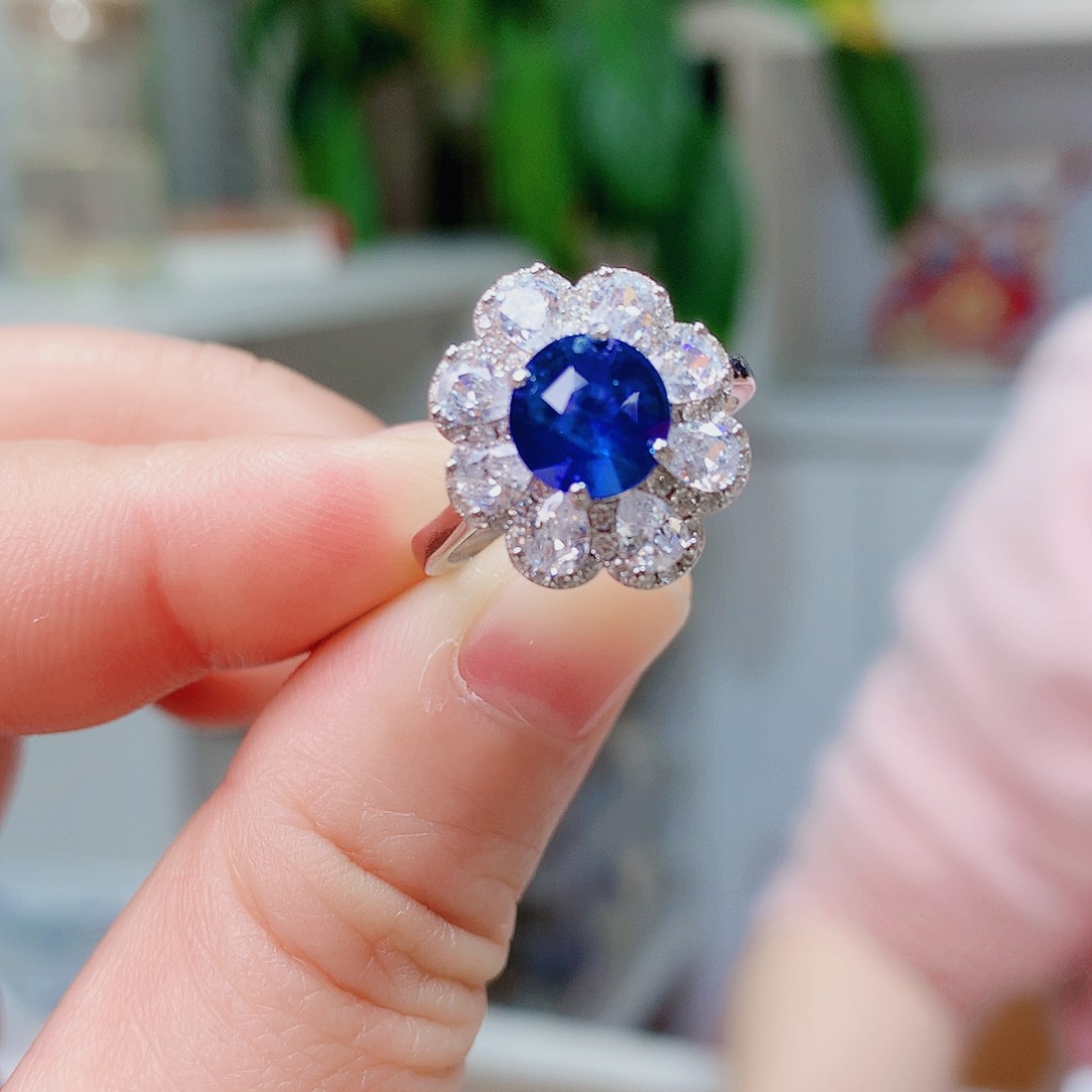 戒指蓝宝石银S925镶嵌