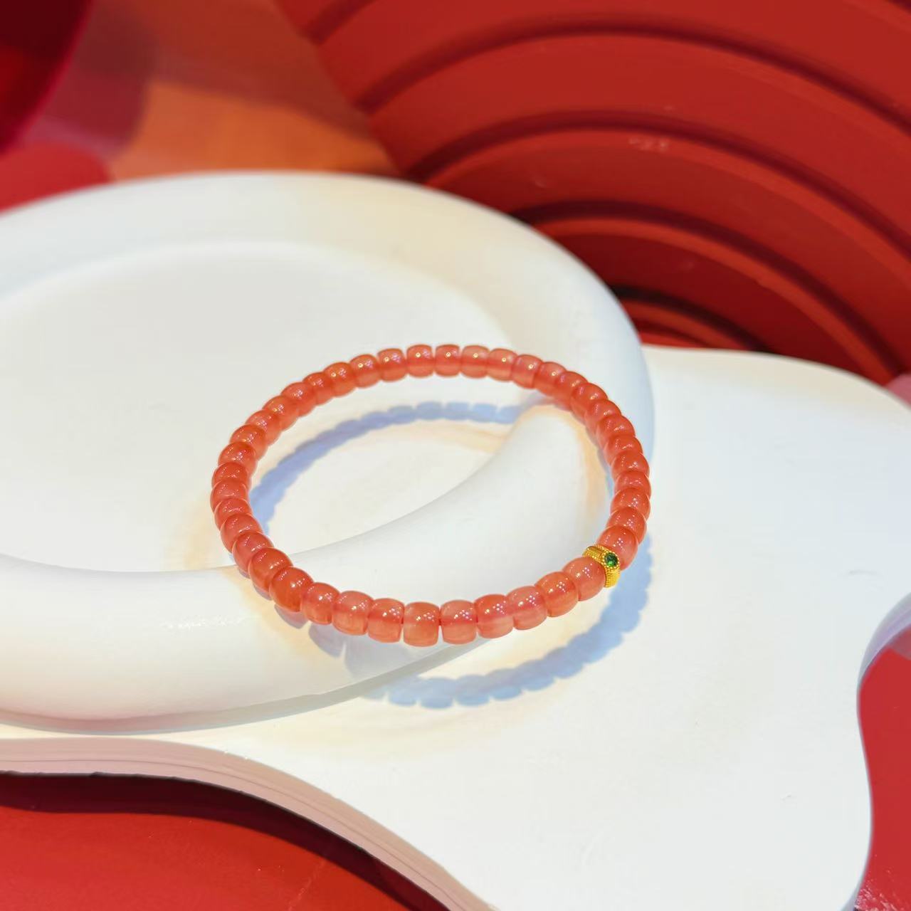 【红娘子】18K金配件5.5mm南红直切老型珠手串HNZ9518