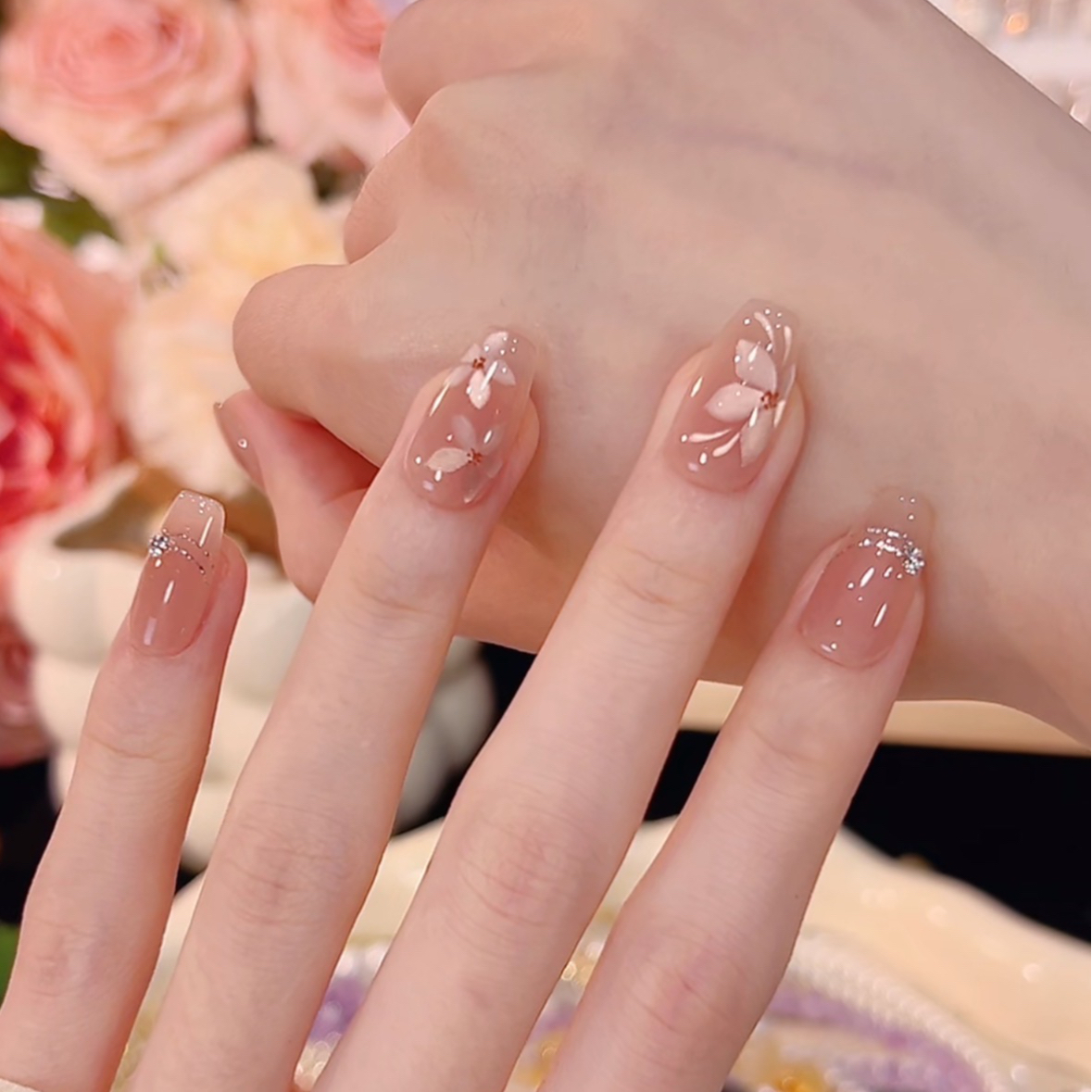 【腊梅】高级~纯手工气质款光疗美甲猫眼带钻AA