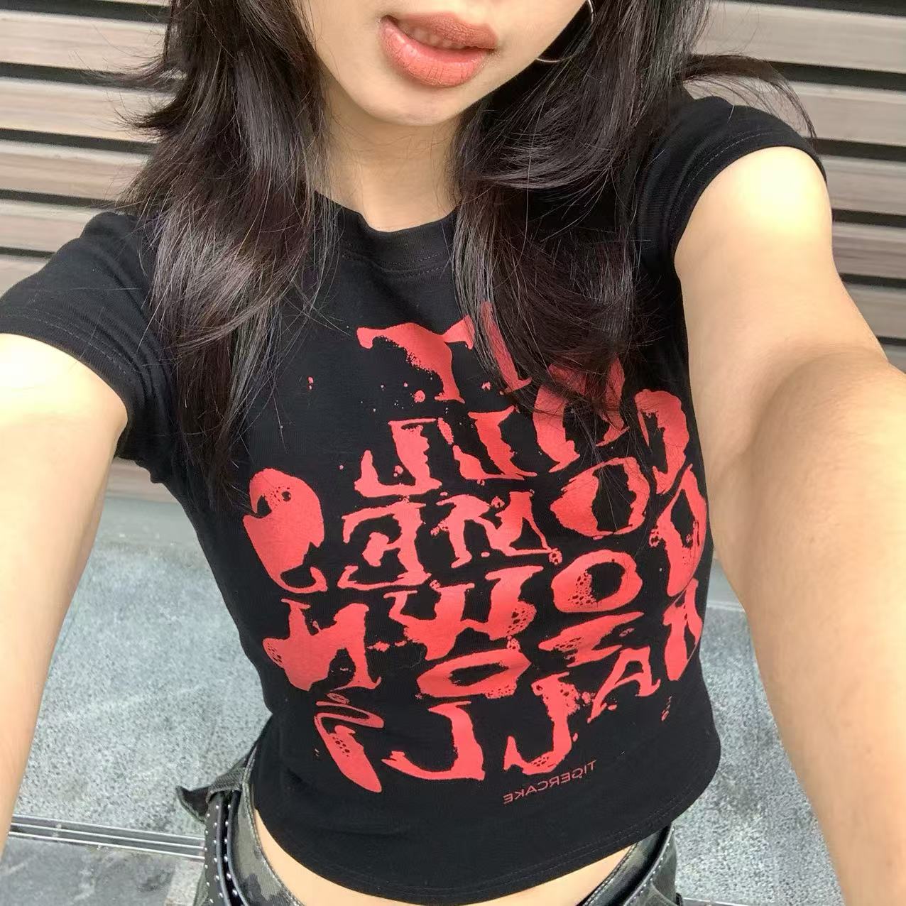 Pp【现现字母】美式复古正肩短T字母印花修身显瘦上衣短袖S25232