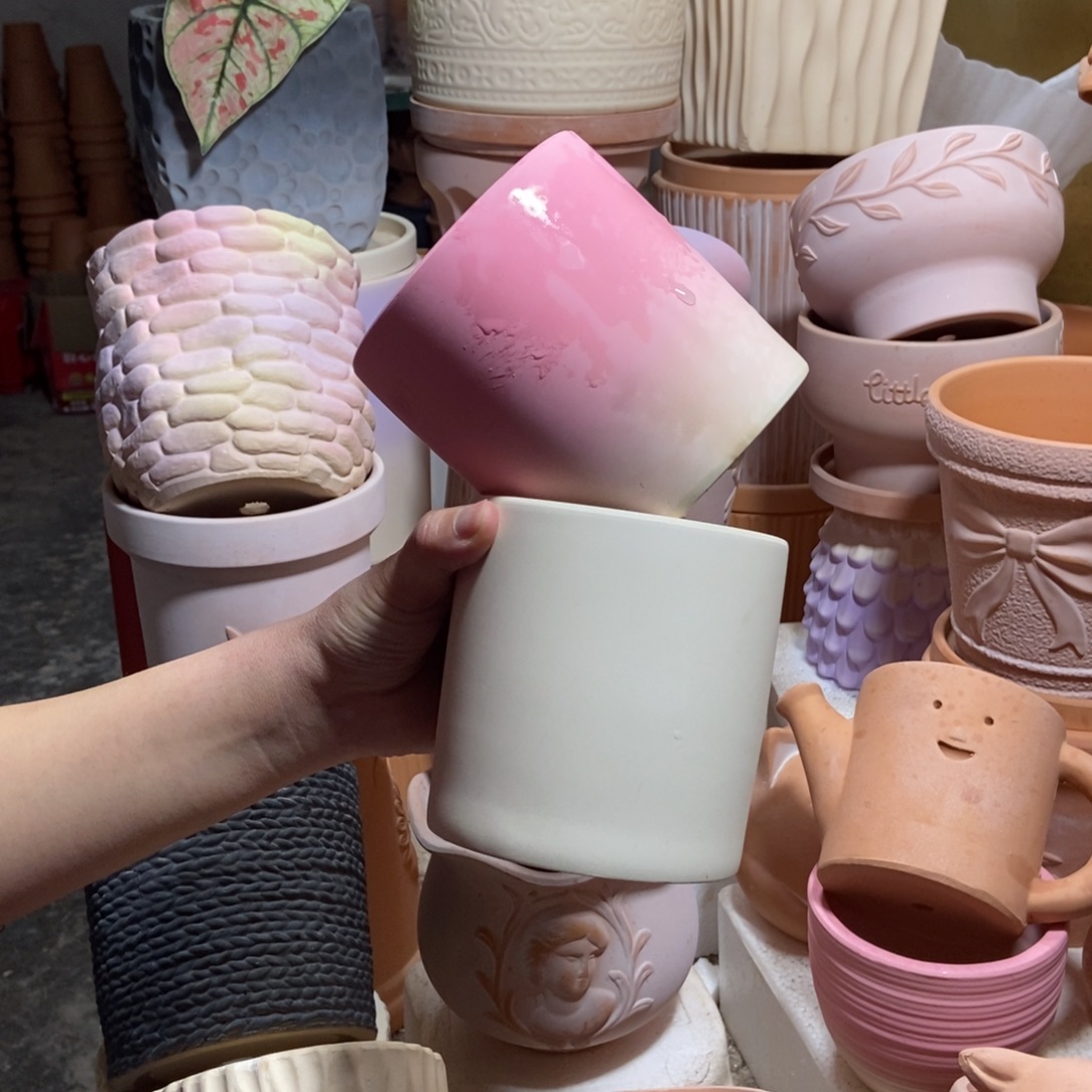 11×11直筒盆 白+粉 2个