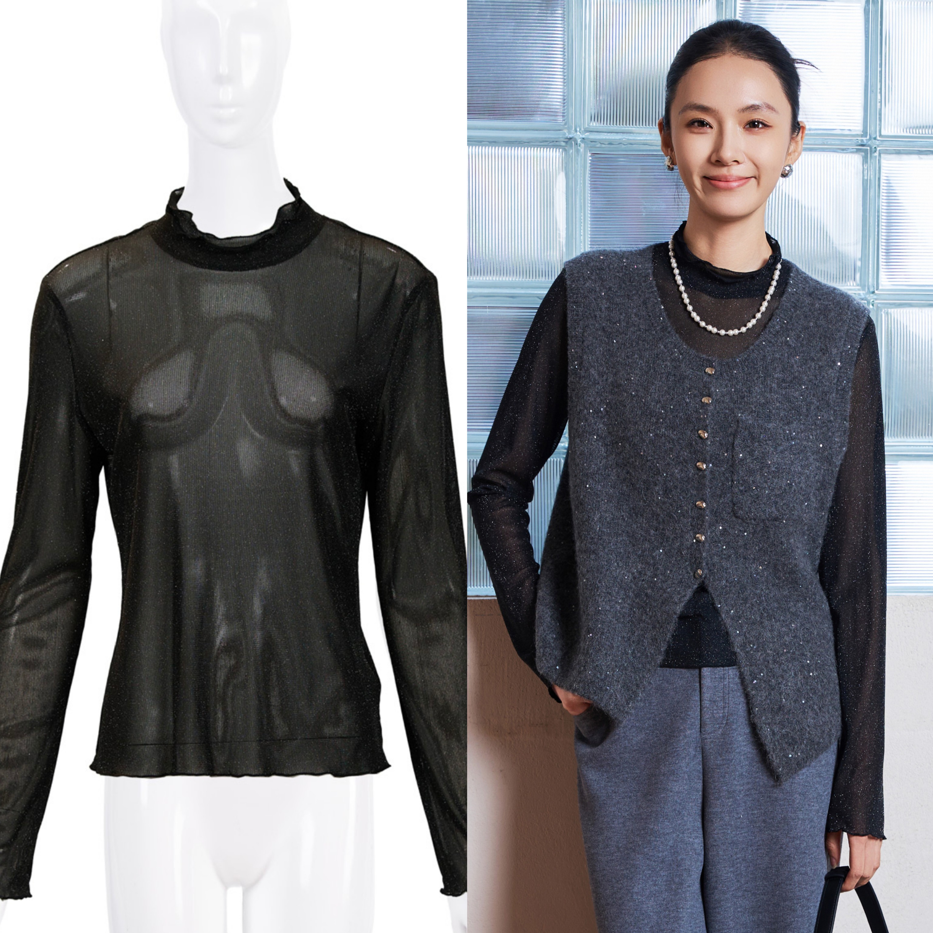 俪研【LIVELY・YAN】37947圆领薄款欧美镂空黑色打底