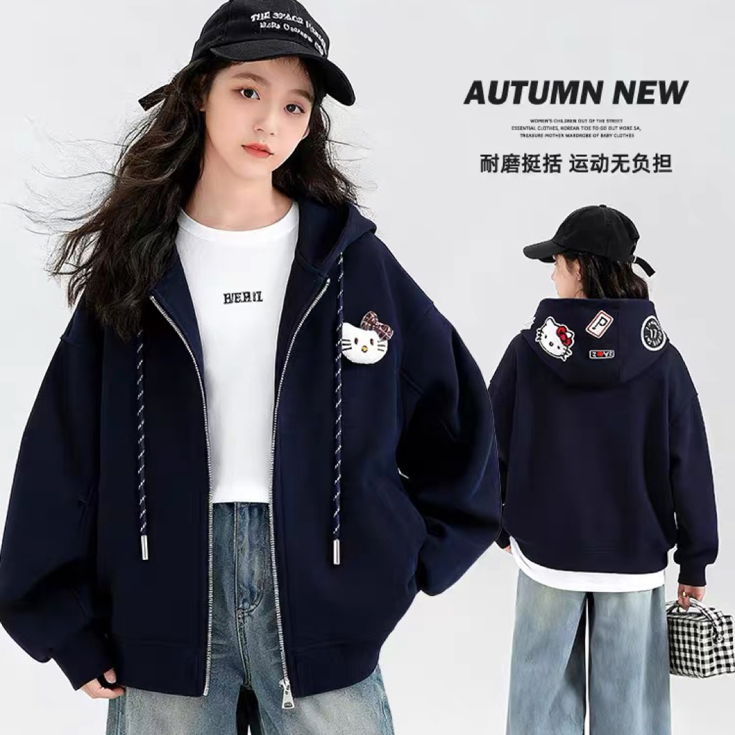女童秋季外套洋气2025新款初中生女大童连帽上衣儿童秋装开衫卫衣