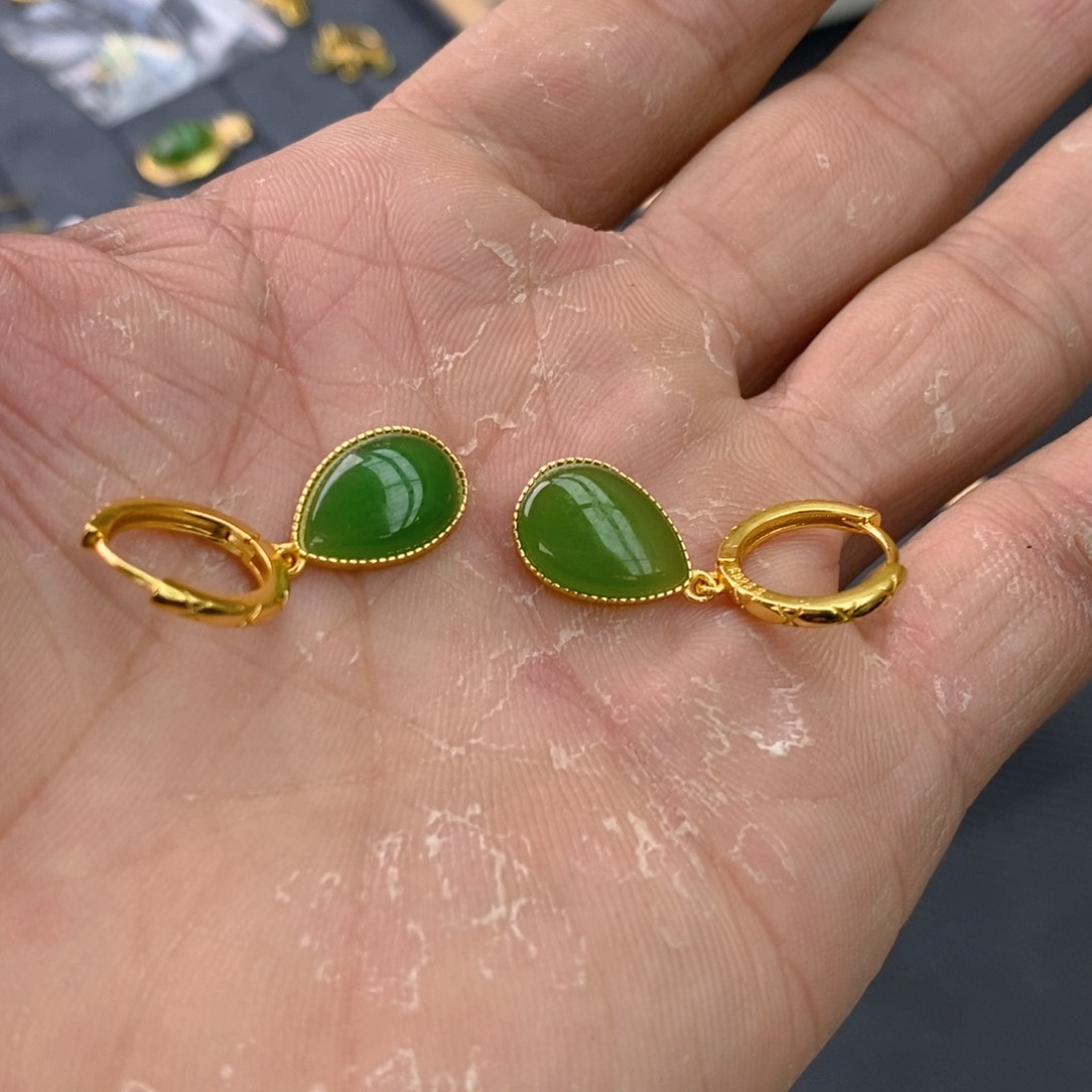 和田玉（碧玉）颈饰银S925镀金镶嵌