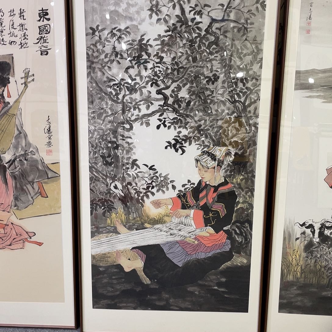 国画手绘画作品带框