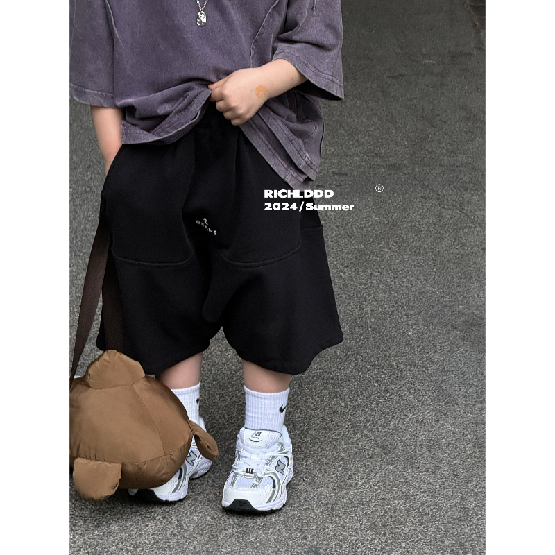 NO退NO换【哈伦腔调】2024夏廓版儿童夏季黑色短裤运动裤休闲1197