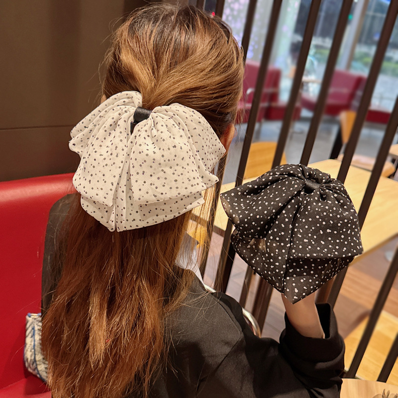 法式复古波点网纱蝴蝶结抓夹