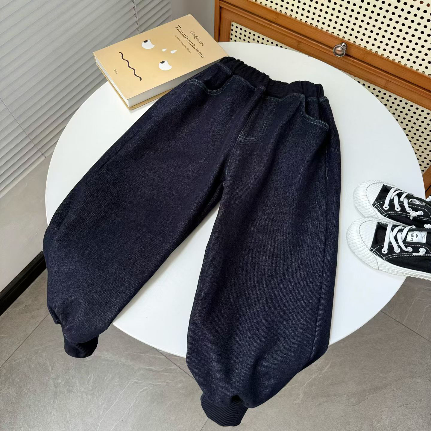 加绒中性/男女童均可时尚装冬季加厚保暖百搭牛仔裤水洗柔软