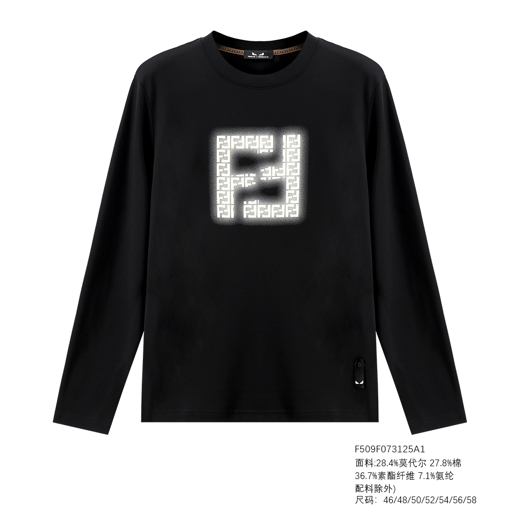 FENDILOR小怪兽秋冬季纯黑色男士长袖T恤F509F073125A