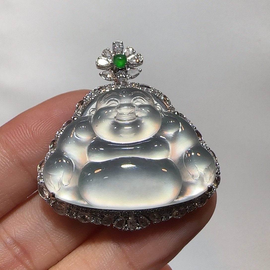 翡翠18K金镶嵌吊坠(不含链)佛公