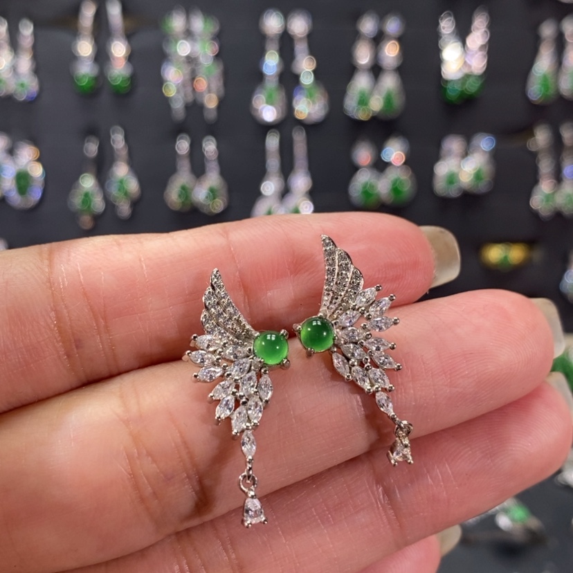 【闪购商品】翡翠耳饰银S925镀金镶嵌