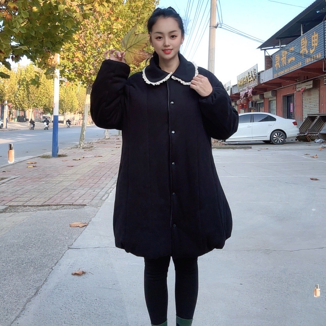 新疆棉棉花衣90衣长蕾丝边娃娃领款家居棉服