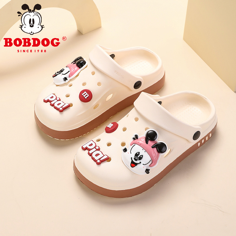 Bobdog/巴布豆2025童鞋暑期新款透气宝宝洞洞鞋包头卡通儿童拖鞋