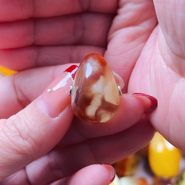 琥珀戒指银S925镶嵌戒指