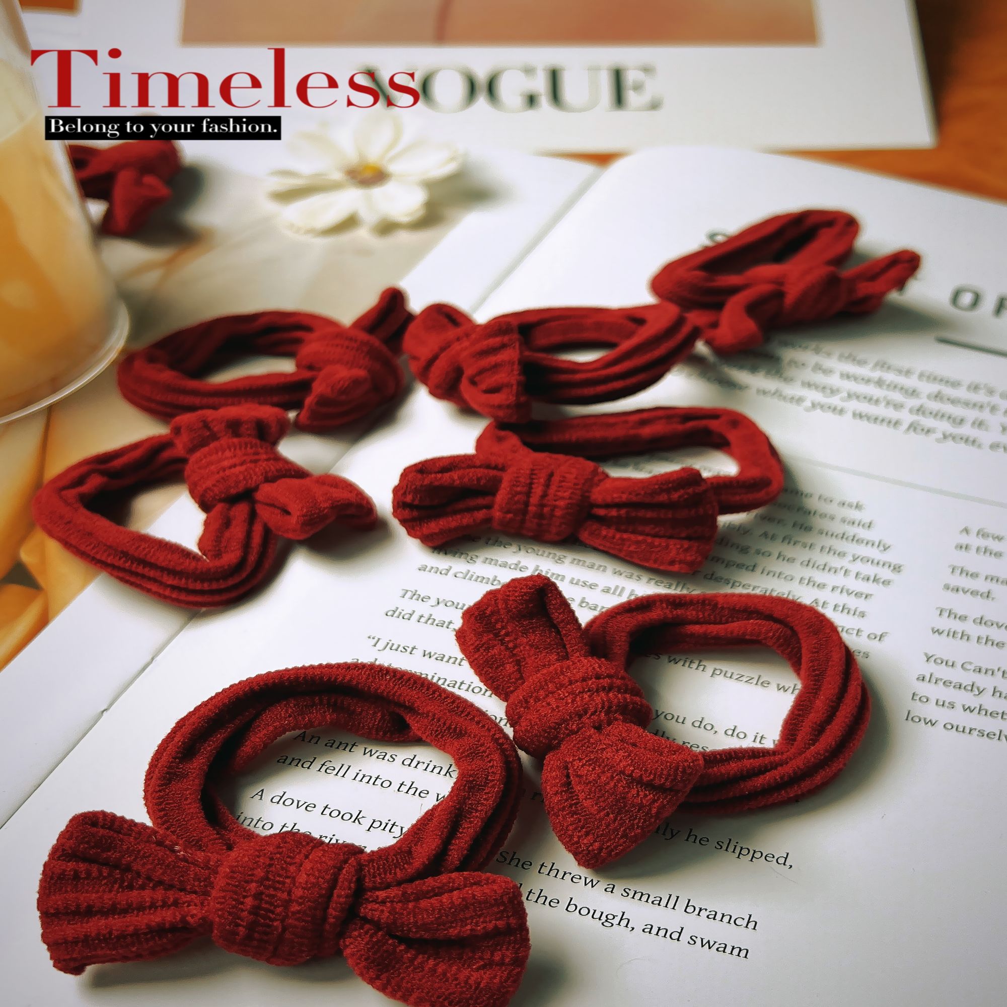 新年红色高品质蝴蝶结编织发绳秋冬皮筋高弹力加厚加粗Y22