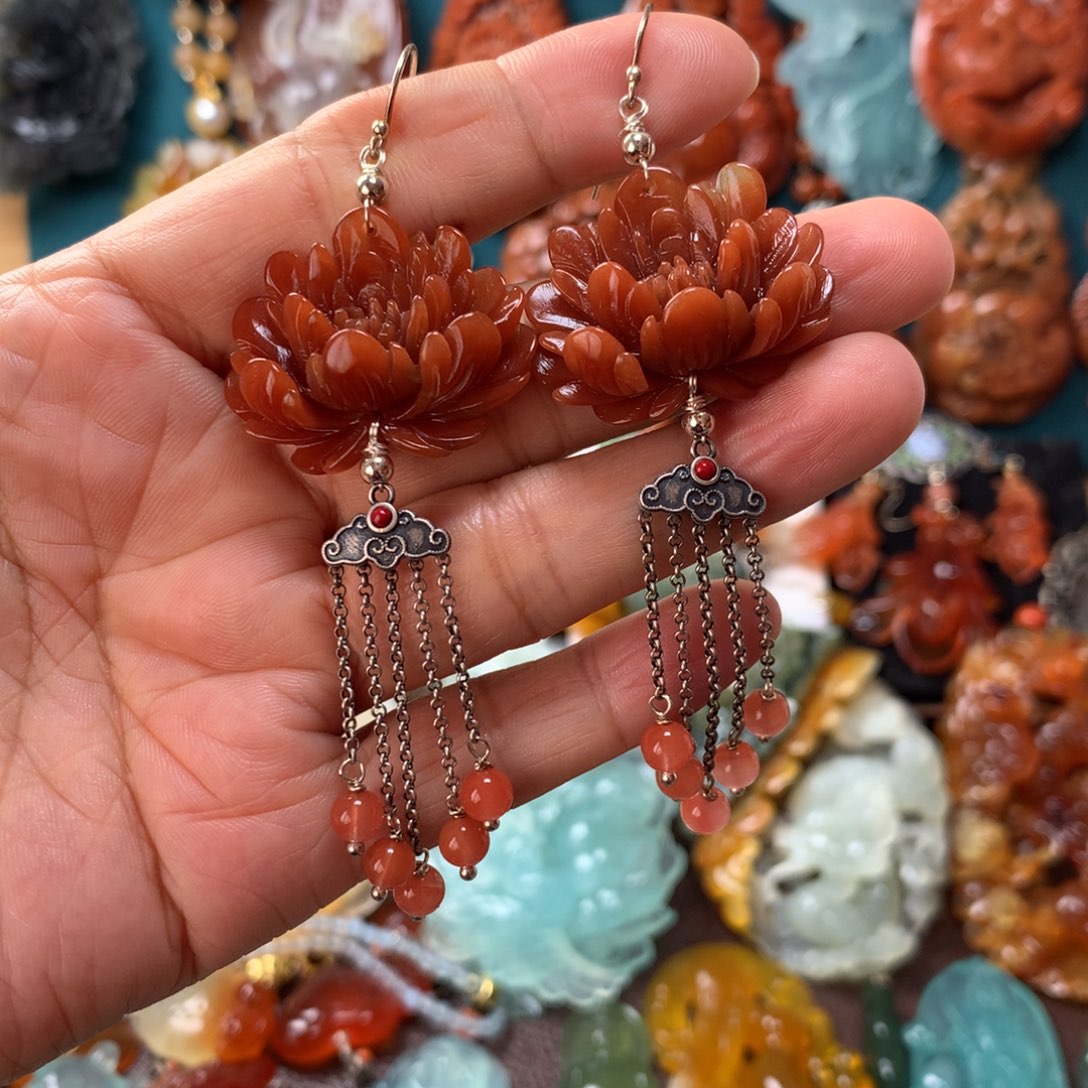 蛇纹石玉耳坠未镶嵌๑****๑