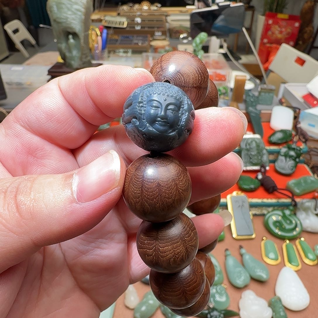 和田玉颈饰银S925镶嵌