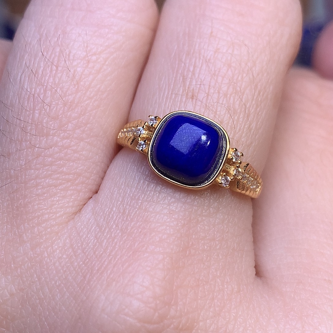 青金石银S925镶嵌戒指9.5m