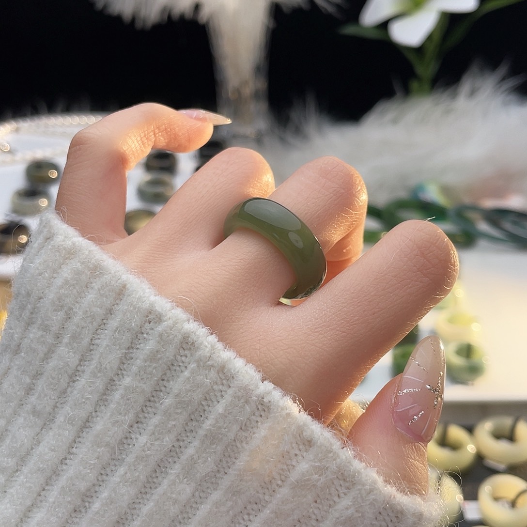 和田玉未镶嵌戒指k15 湖水绿墩墩18.0mm