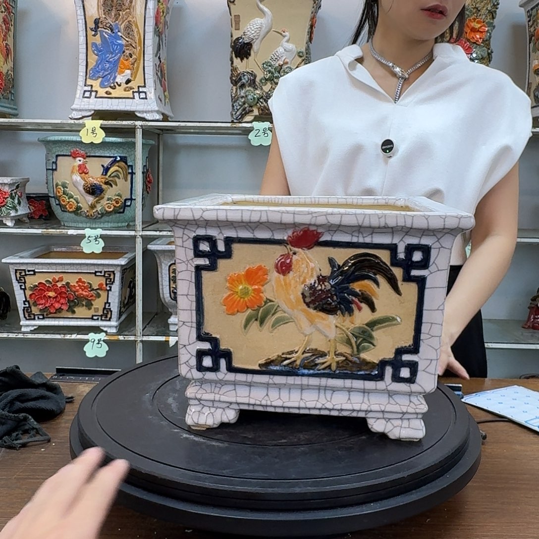 日***车石湾盆180陶泥花盆