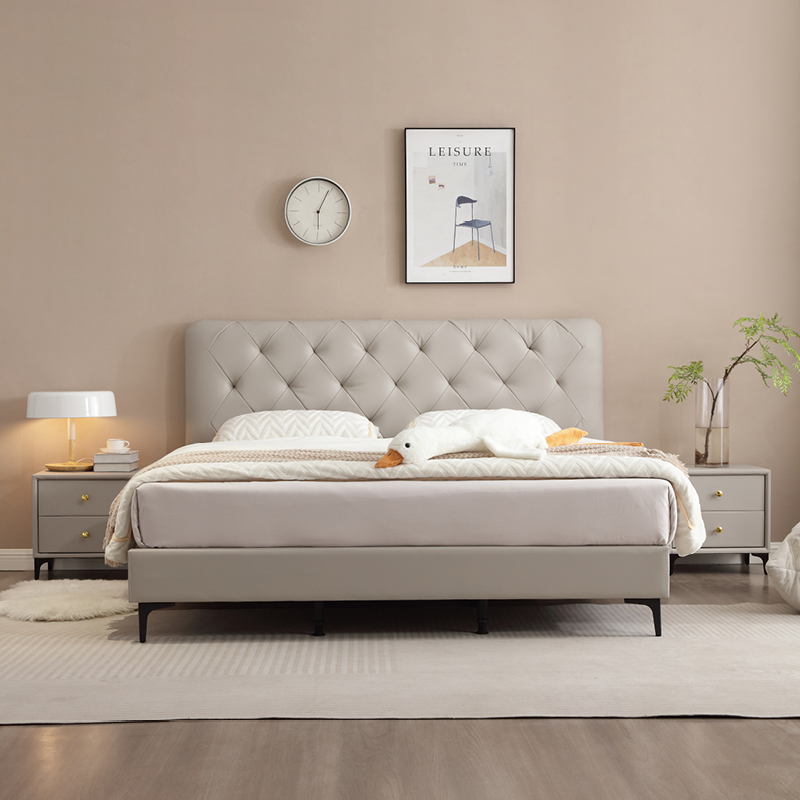 意式轻奢极简软靠皮艺床现代简约主卧室双人床婚床软包床