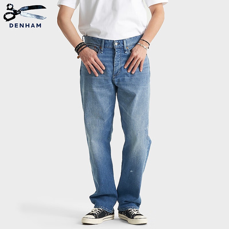 DENHAM2025年秋季舒适赤耳水洗泼漆复古宽松直筒剪刀牛仔裤DAGGER