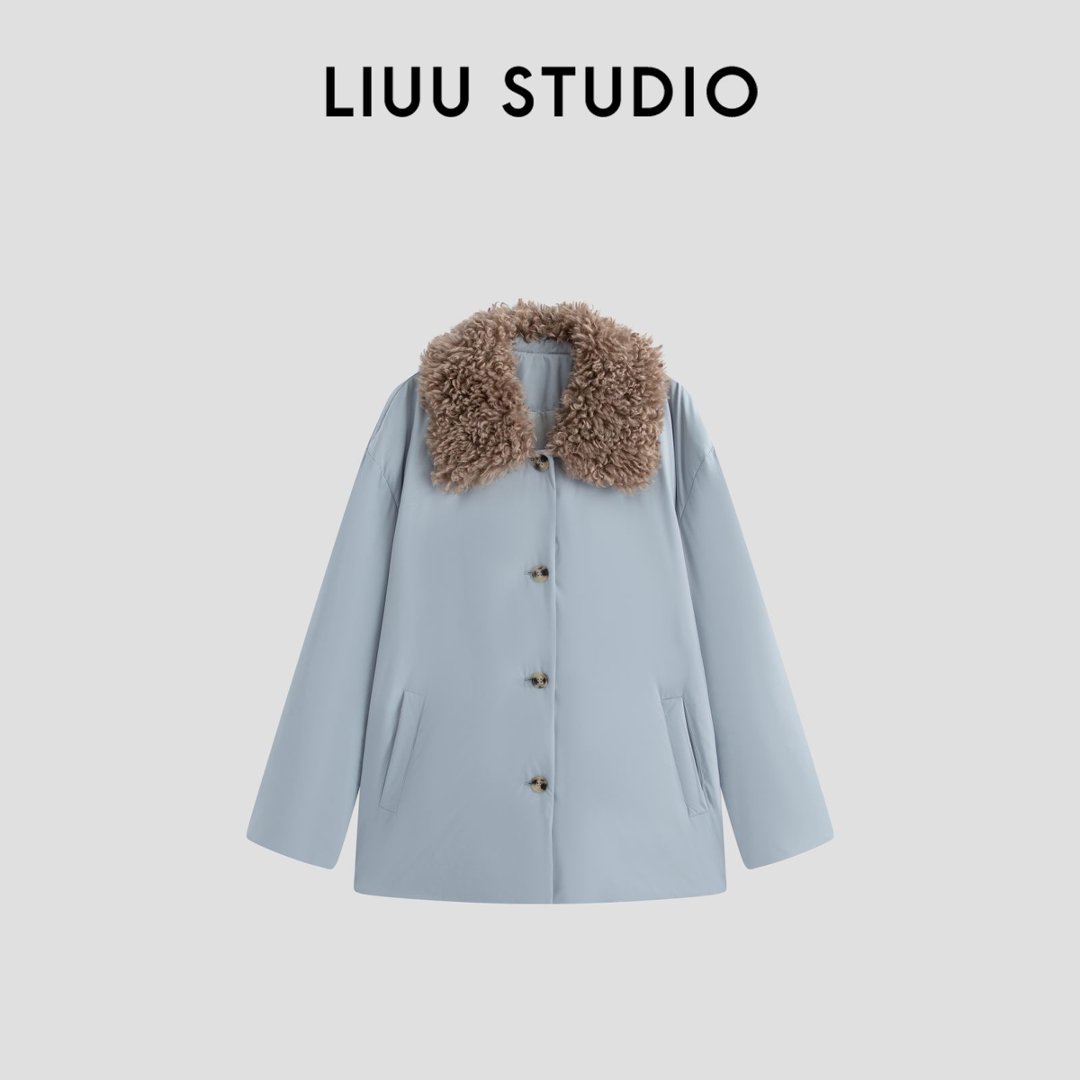 【LIUU】冰山蓝色 | 中长款马祖里湖雪雁绒羽绒服 毛领可拆卸