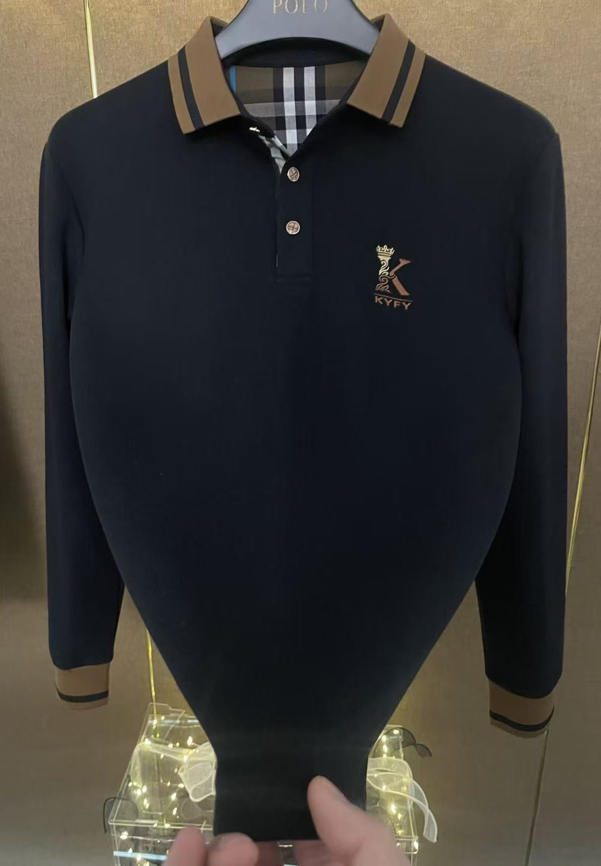 啊汉 K刺绣咖色加厚珠地棉高织高密长袖高级保暖polo衫秋冬款