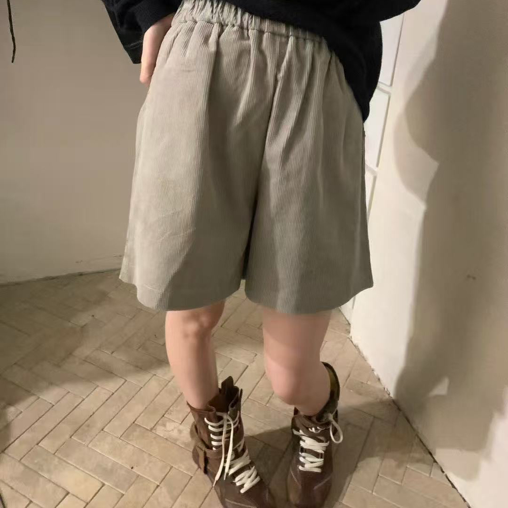 韩系松紧高腰灯芯绒休闲短裤女百搭通勤阔腿短裤