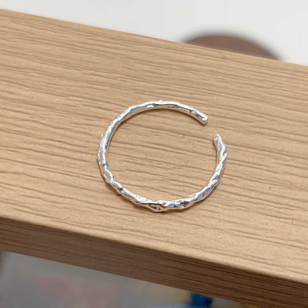 925银戒指 通体925【皱糖纸】开口女款小众时尚简约戒指