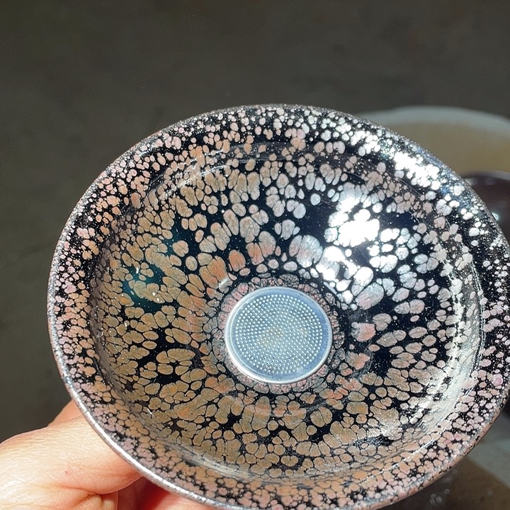 茶盏无**有铁胎建盏黑底银斑茶漏