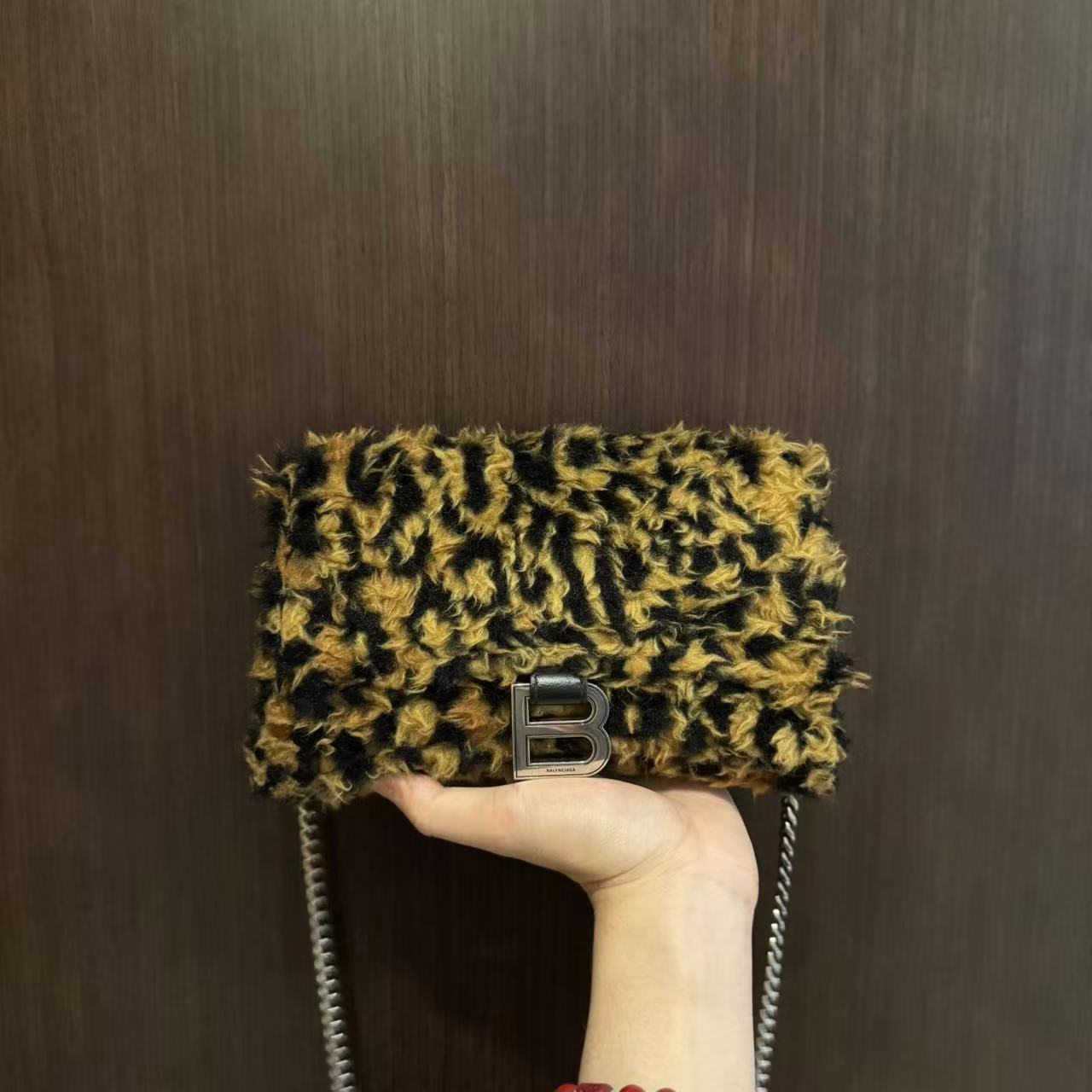 未使用 Balenciaga/巴黎世家 辣辣/超美毛毛豹纹crush翻盖包