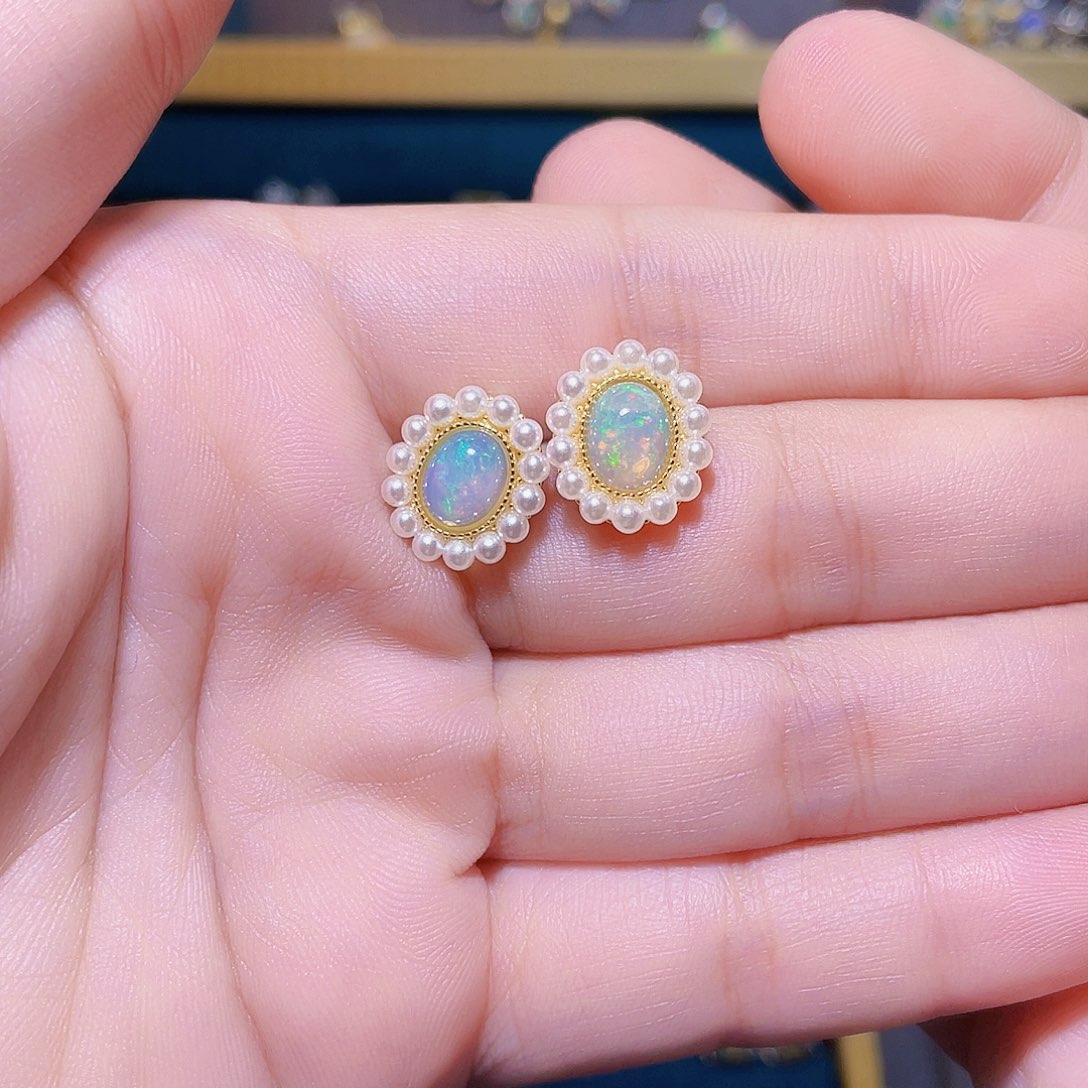 欧泊耳钉）银S925镶嵌y*柠