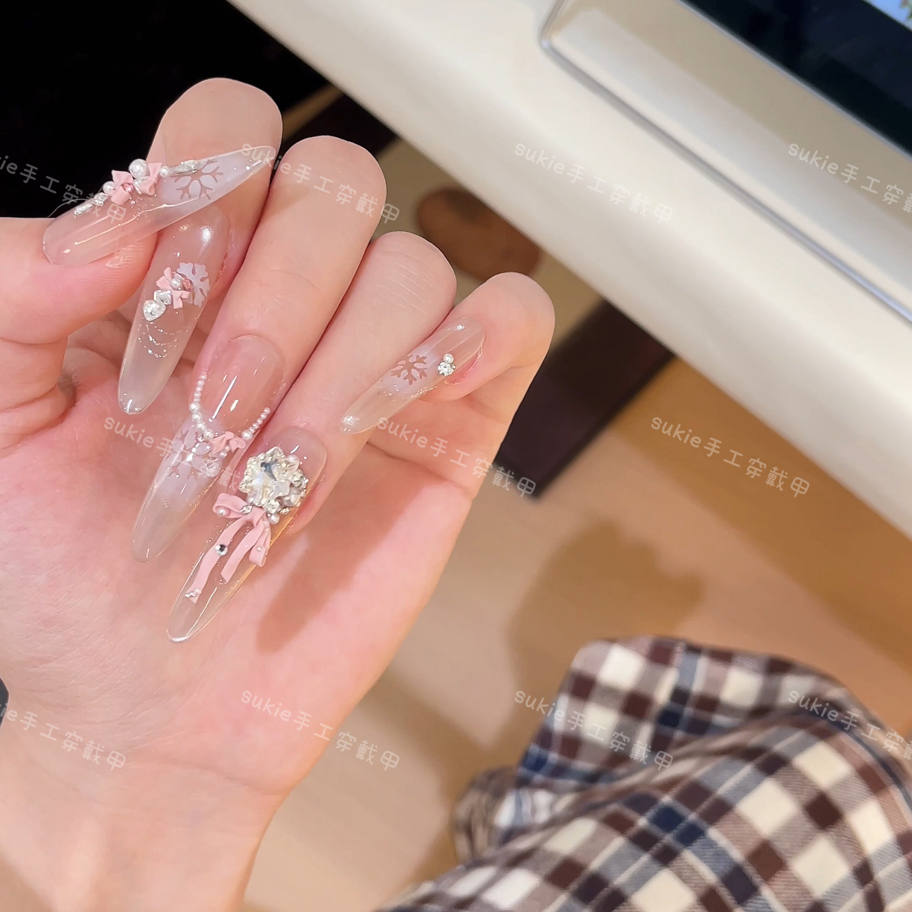 【樱雪圣诞】 手工圣诞穿戴甲新年美甲贴片可拆卸假指甲贴10片新款